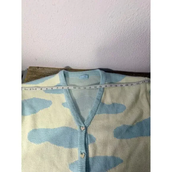 KokoKuma Blue Cow Print Cardigan L Coquette Soft Girl Y2K Kawaii Cottagecore - Picture 10 of 10